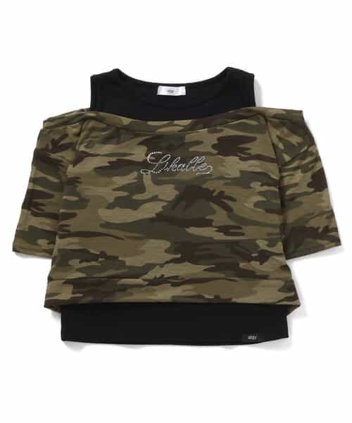 ラインストーンロゴレイヤード風Tシャツ