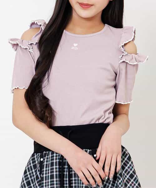 ★SALE★肩あきフリルリブTシャツ