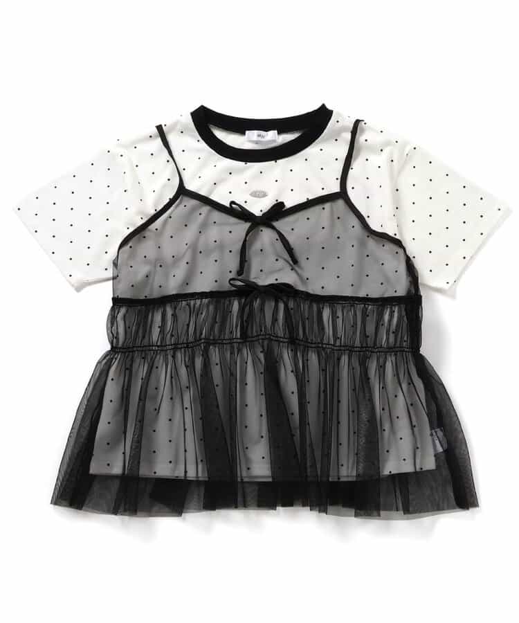 チュールキャミ＆Tシャツセット｜レイヤードコーデ 2枚セット