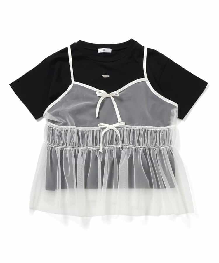 チュールキャミ＆Tシャツセット｜レイヤードコーデ 2枚セット