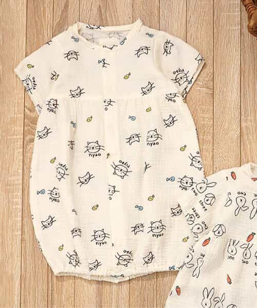 ★SALE★ねこ・うさぎガーゼ2WAYオール