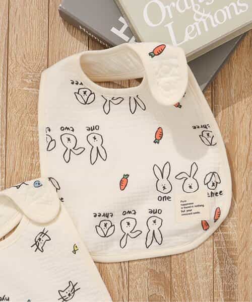 ★SALE★ねこ・うさぎ大判ガーゼスタイ