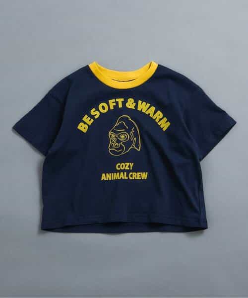 WEB限定  リンガー配色アニマルカレッジTシャツ
