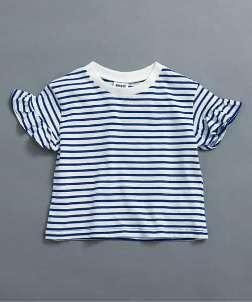 WEB限定  袖フリルボーダーTシャツ