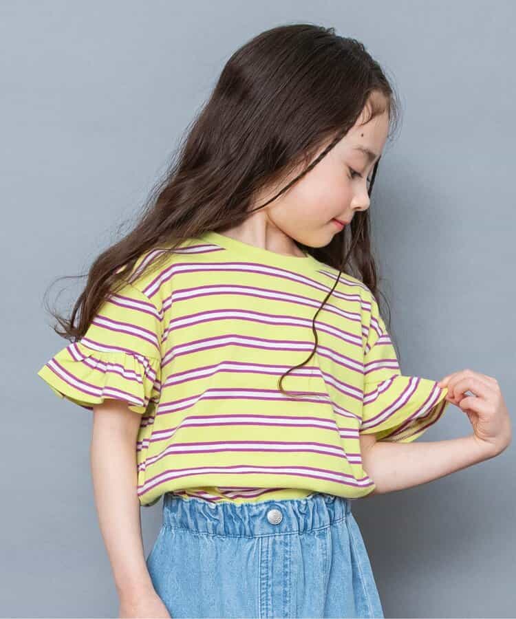 WEB限定  袖フリルボーダーTシャツ