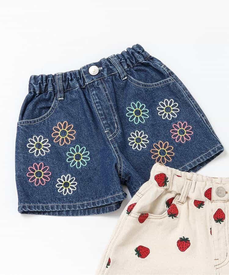 刺繍デニムショートパンツ