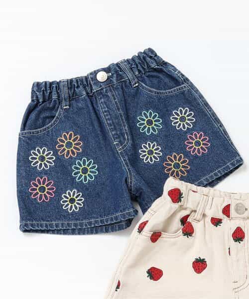 刺繍デニムショートパンツ
