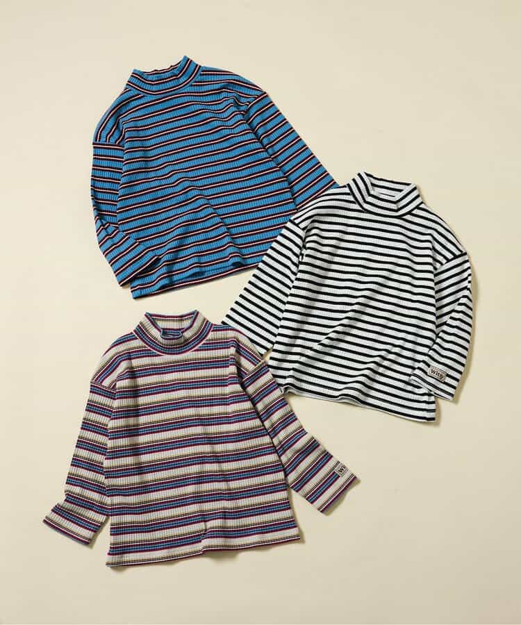 ハイネックリブボーダーTシャツ_955776
