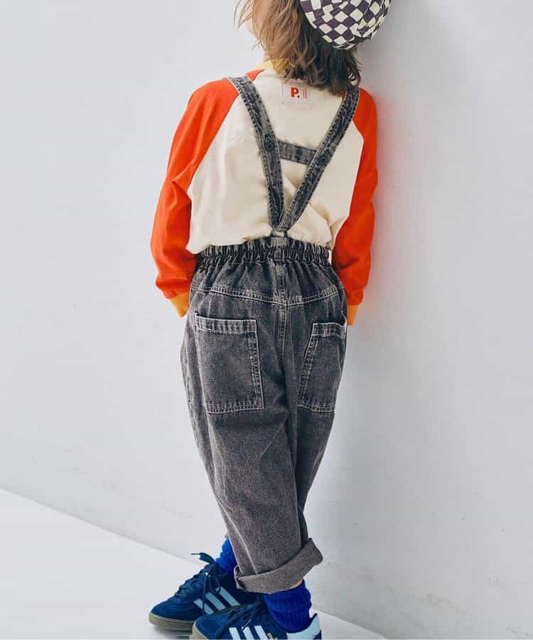 サスペンダーデニムワイドパンツ