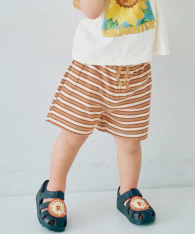 先染めボーダーワッフルハーフパンツ リンク セットアップ可