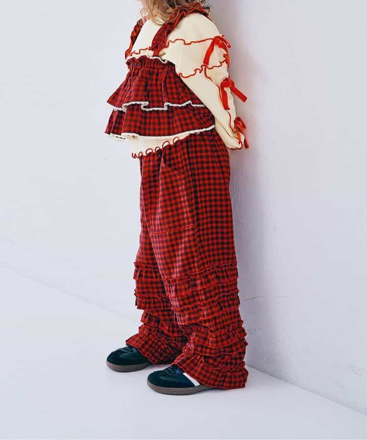 フランネルチェックリラックスストレートフリルパンツ リンク