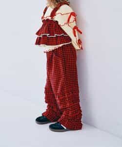 フランネルチェックリラックスストレートフリルパンツ リンク_935427
