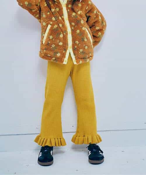 ぬくぬくリブ編みニット裾フリルパンツ