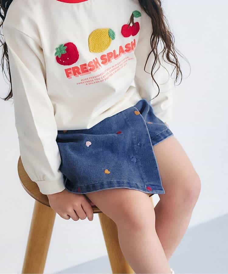 ★SALE★ハート・デイジー刺繍ラップキュロット  ショート丈