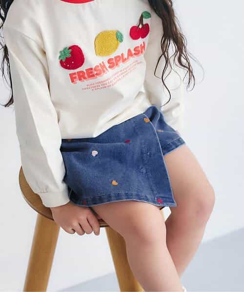 ★SALE★ハート・デイジー刺繍ラップキュロット  ショート丈