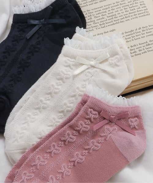 3P対象A リボン編み柄ショートソックス