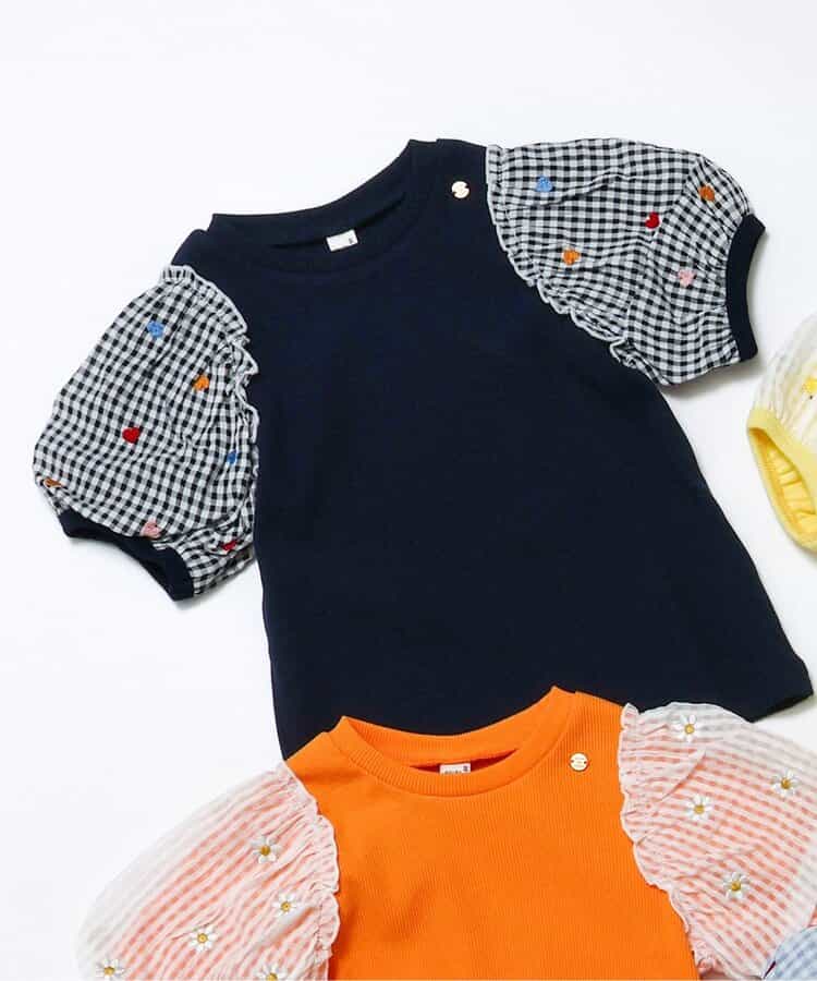 袖刺繍シアースリーブTシャツ