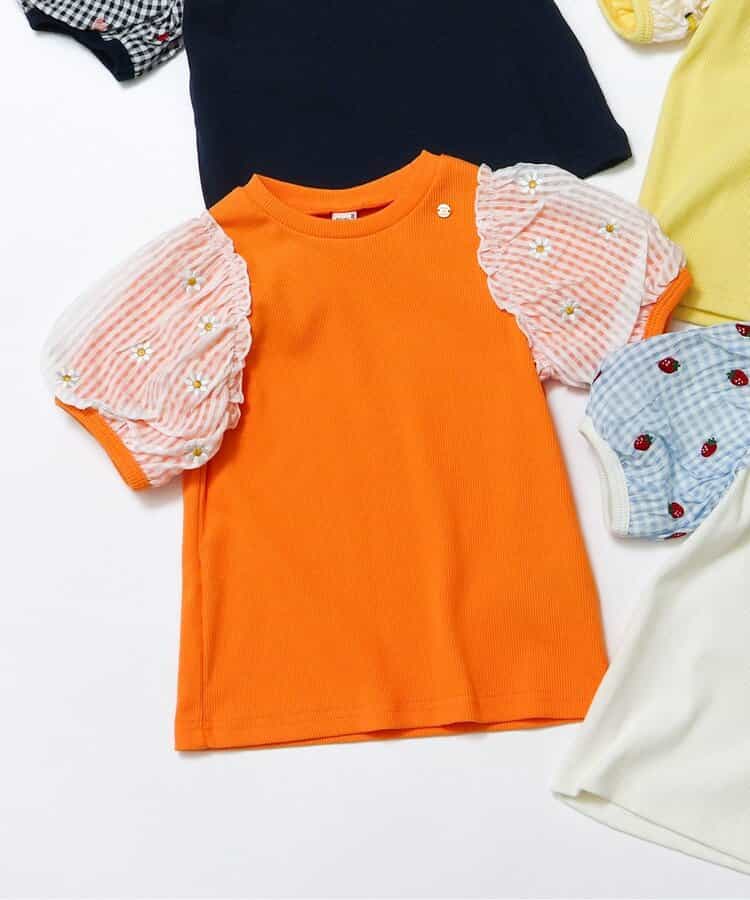 袖刺繍シアースリーブTシャツ