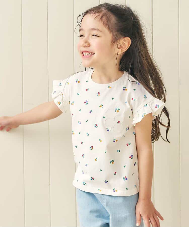 WEB限定 ハート・フラワーアップリケフリルTシャツ