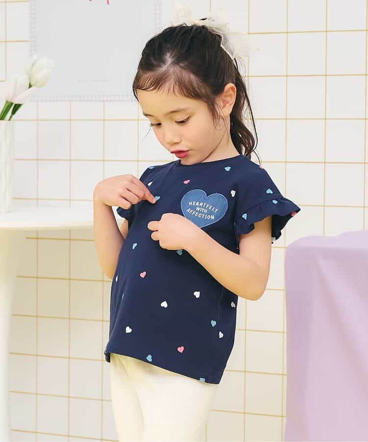 WEB限定 ハート・フラワーアップリケフリルTシャツ