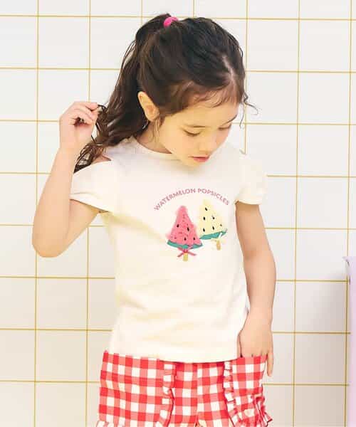 リボンオフショルサマーモチーフTシャツ