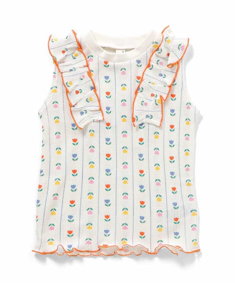 ノースリーブワッフルフリルTシャツ
