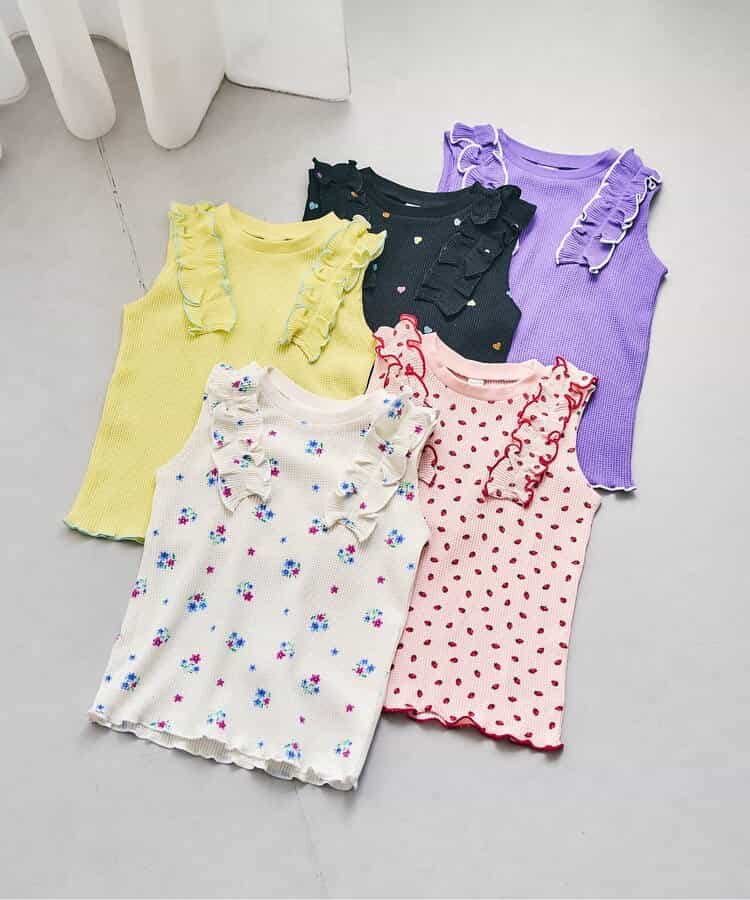 ノースリーブワッフルフリルTシャツ_843838