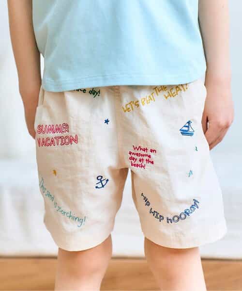 ★アウトレットセール★水陸両用バイカラー・刺繍ハーフパンツ  4分丈