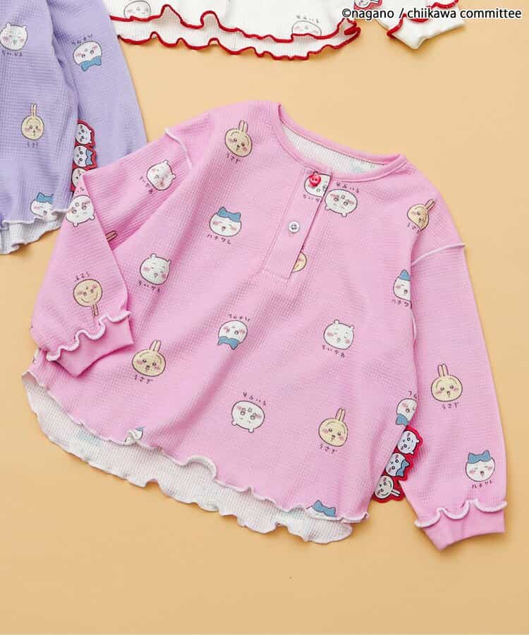 【アニメちいかわ】ワッフルヘンリーネックTシャツ(セットアップ可)