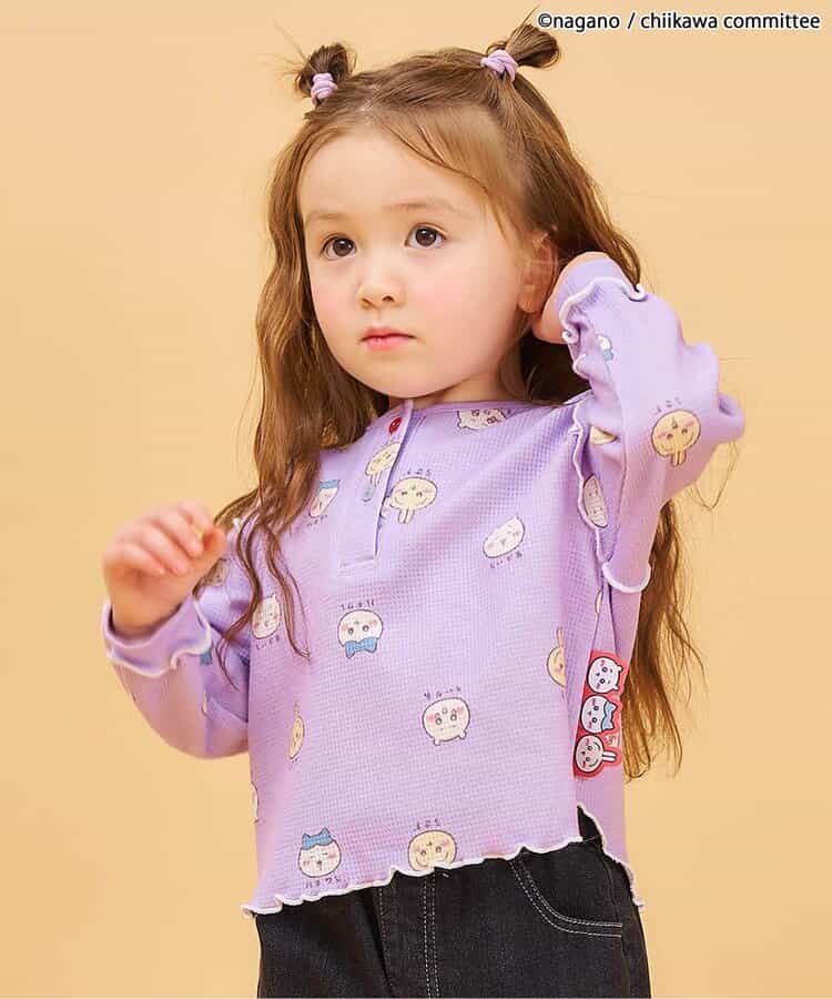 【アニメちいかわ】ワッフルヘンリーネックTシャツ(セットアップ可)