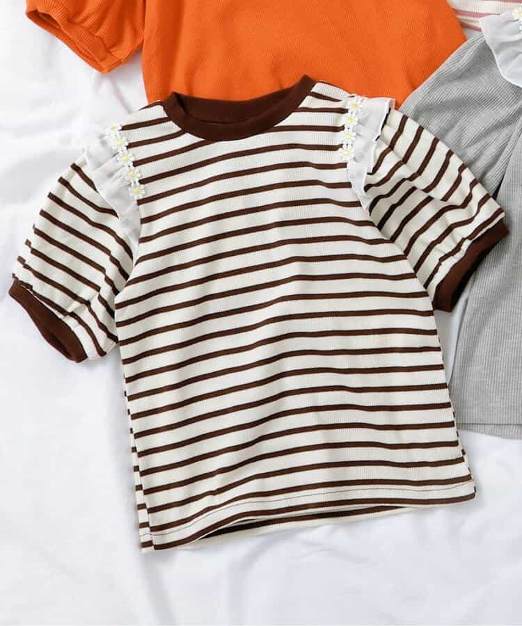 ★SALE★肩フリルフラワーモチーフTシャツ