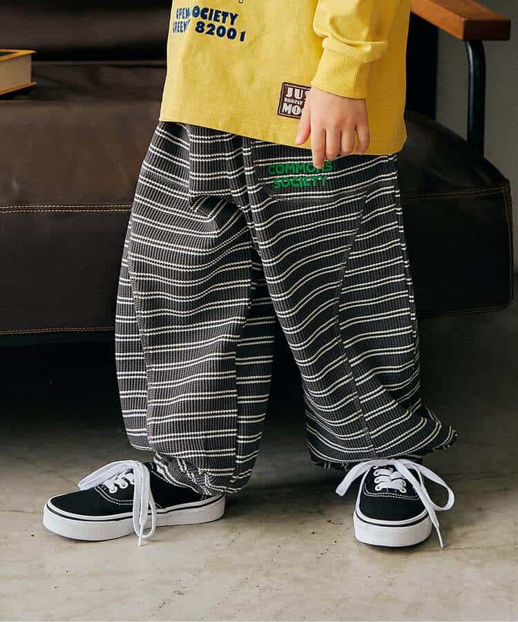 ワッフル配色ステッチ刺繍パンツ
