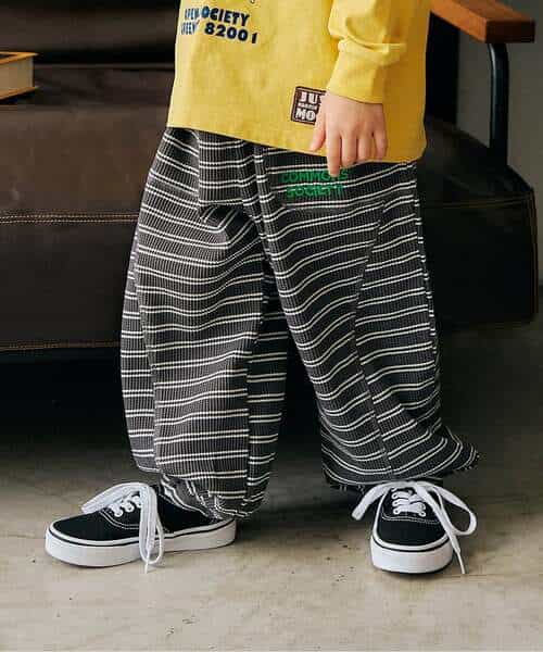 ワッフル配色ステッチ刺繍パンツ