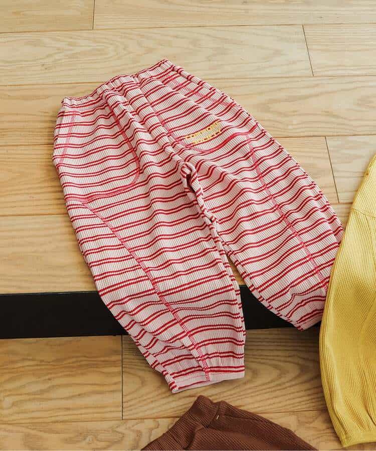 ワッフル配色ステッチ刺繍パンツ