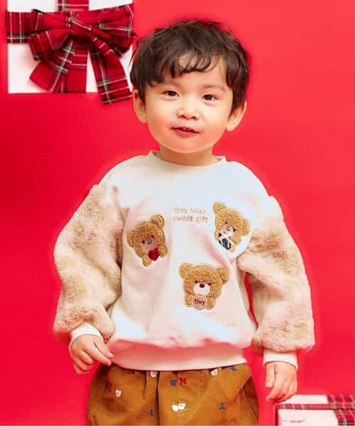★SALE★tiny bear 袖ボアチェックトレーナー