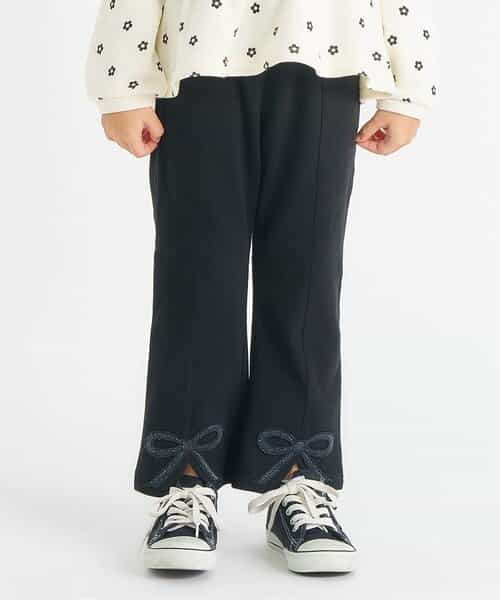★SALE★WEB限定 裏起毛リボンスリットカットソーパンツ 10分丈